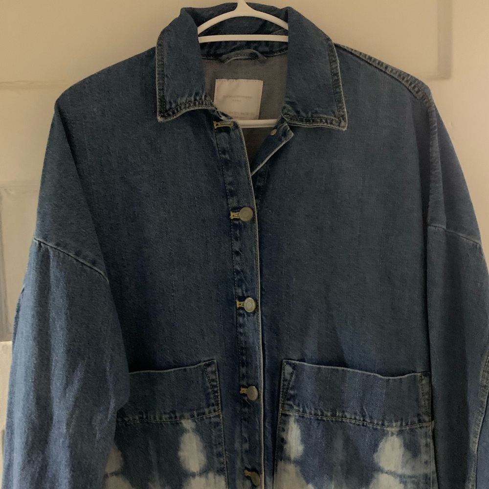 Zara Oversized Denim Tie Dye Distressed Shirt Overshirt jean shirt size large